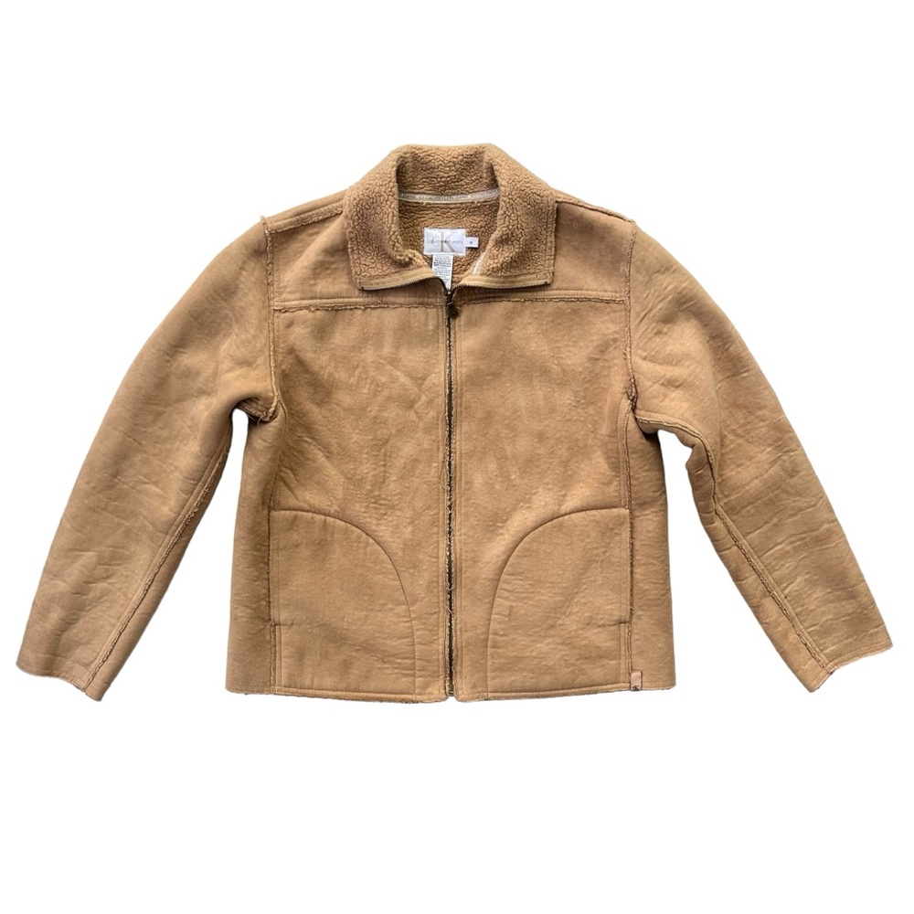 Calvin Klein Jeans Women’s Sz Medium Brown Tan Polyester Sherpa Lined Zip Jacket